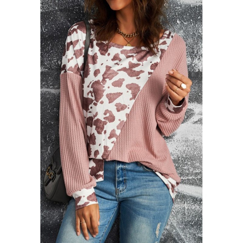 Brown Cow Contrast Asymmetrical Long Sleeve Top - from category Long Sleeve Tops