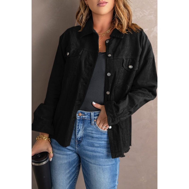 Black Corduroy Pocket Buttoned Jacket