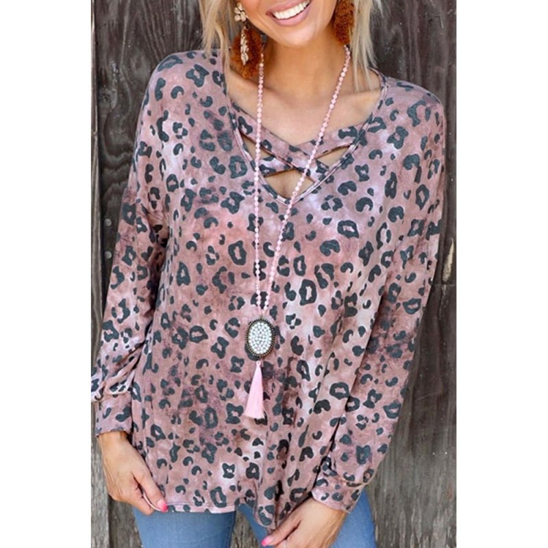 Leopard Crisscross Long Sleeve Top - from category Long Sleeve Tops