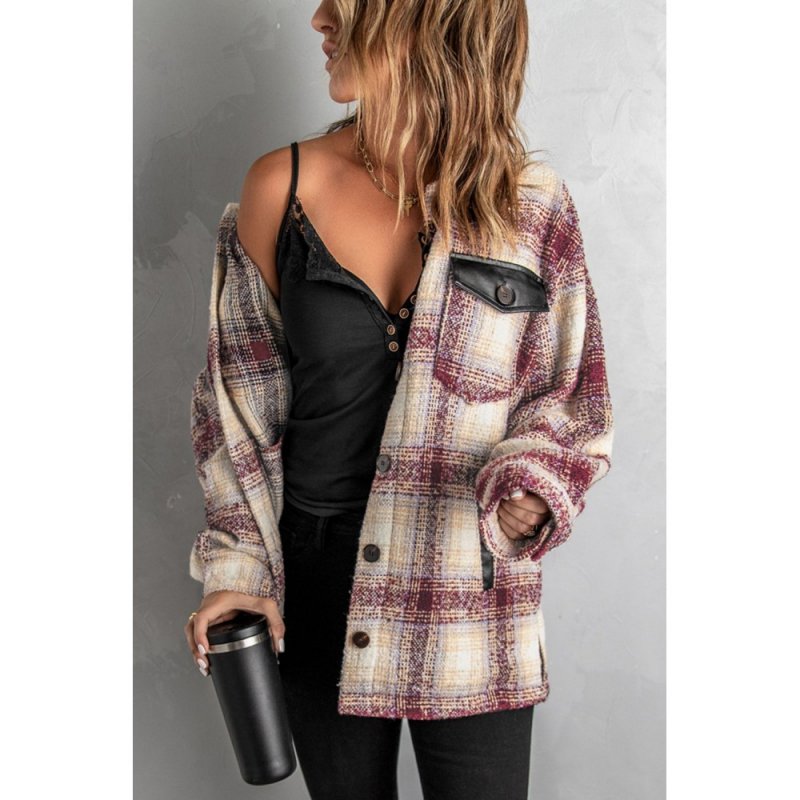 Plaid Print Long Sleeve Button-up Jacket with Pocket - from category Jackets & Coats