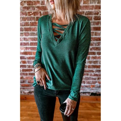 Criss Cross V Neck Long Sleeve Top - from category Long Sleeve Tops