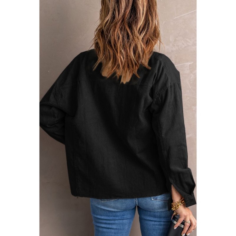 Black Corduroy Pocket Buttoned Jacket