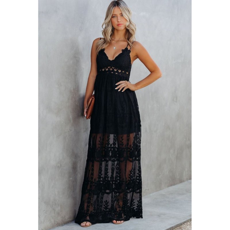 Black Lace Crisscross Backless Maxi Dress - from category Maxi Dresses