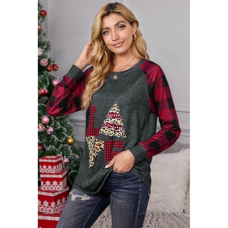 Red Plaid Christmas Print Long Sleeve Top - from category Long Sleeve Tops