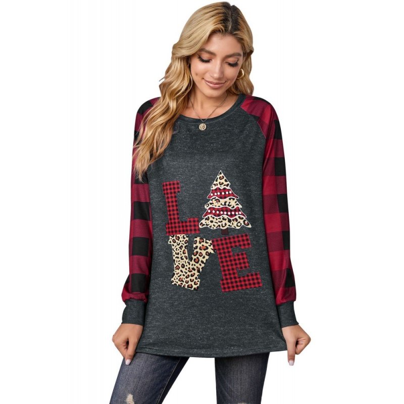 Red Plaid Christmas Print Long Sleeve Top - from category Long Sleeve Tops