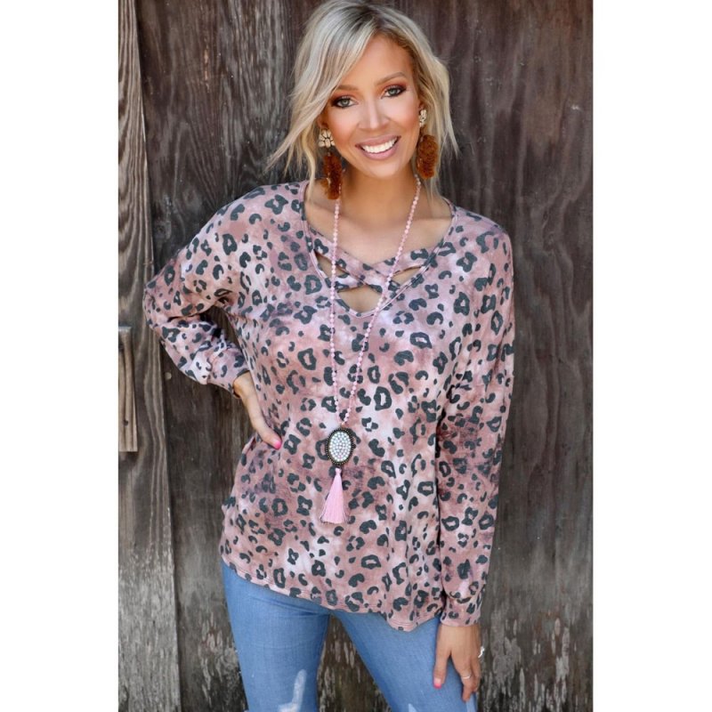 Leopard Crisscross Long Sleeve Top - from category Long Sleeve Tops