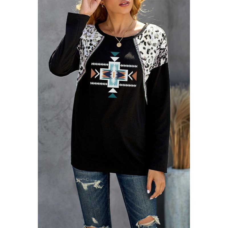 Aztec Animal Print Splicing Long Sleeve Top - from category Long Sleeve Tops