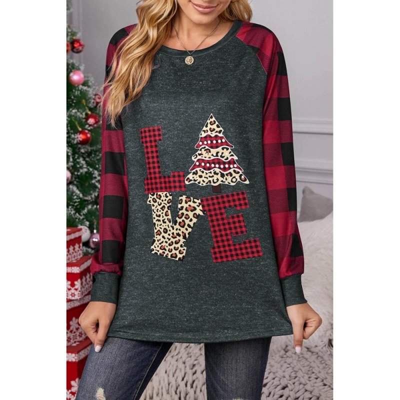 Red Plaid Christmas Print Long Sleeve Top - from category Long Sleeve Tops