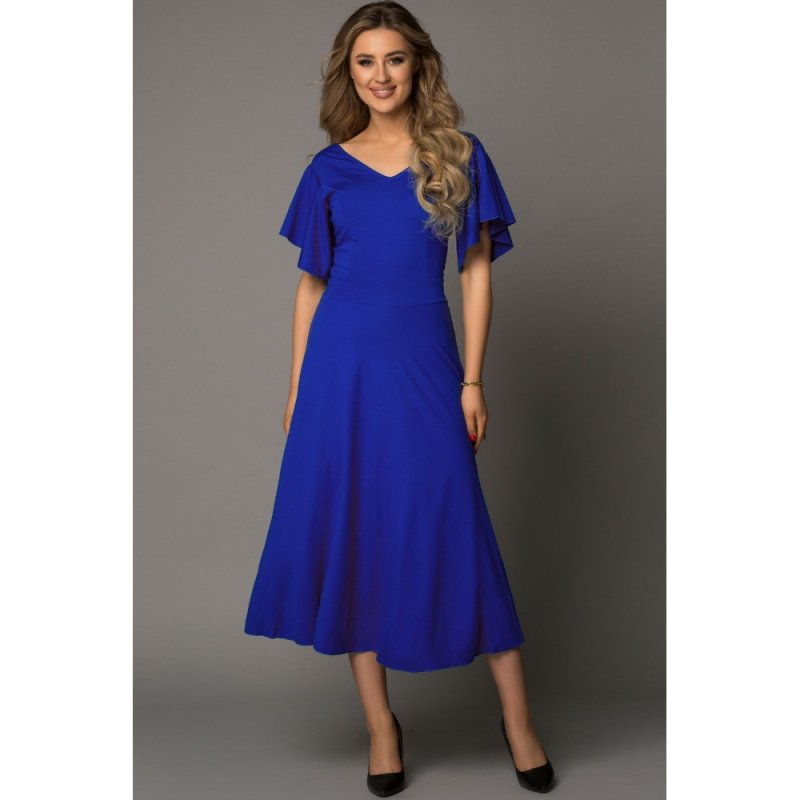 Blue V Neck Ruffled Sleeves Flare Long Dress - from category Maxi Dresses