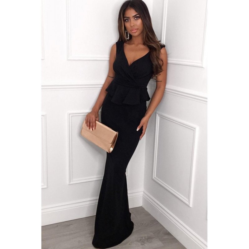 Black Cross Over Peplum Maxi Dress - from category Maxi Dresses