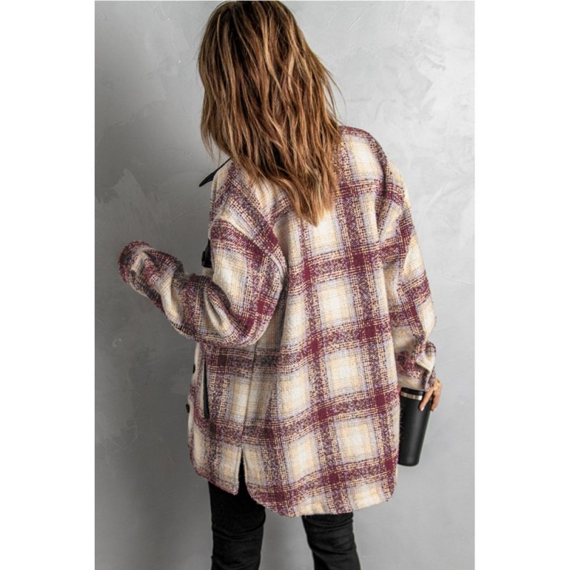 Plaid Print Long Sleeve Button-up Jacket with Pocket - from category Jackets & Coats