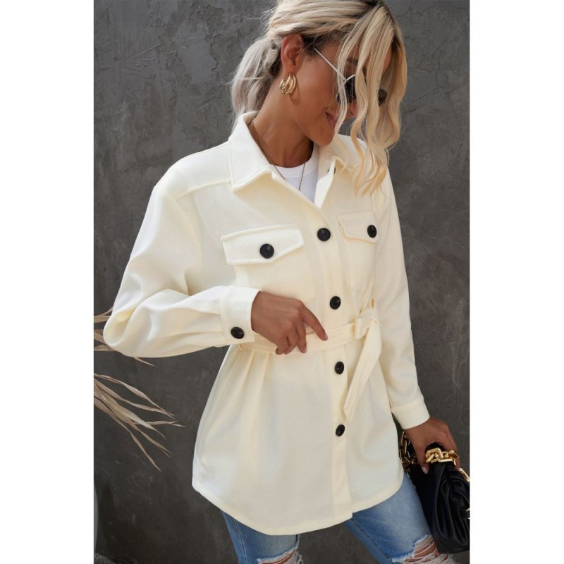 Beige Lapel Button-Down Coat with Chest Pockets - from category Jackets & Coats