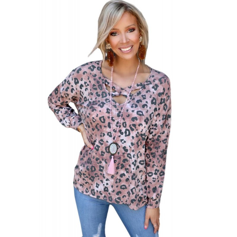 Leopard Crisscross Long Sleeve Top - from category Long Sleeve Tops