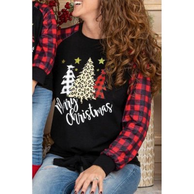 Family Matching Mom's Plaid Christmas Print Tie Knot Long Sleeve Top - from category Long Sleeve Tops