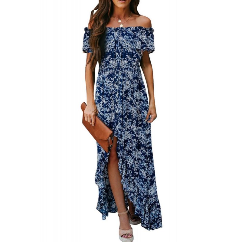 Blue Off The Shoulder High Low Maxi Dress - from category Maxi Dresses