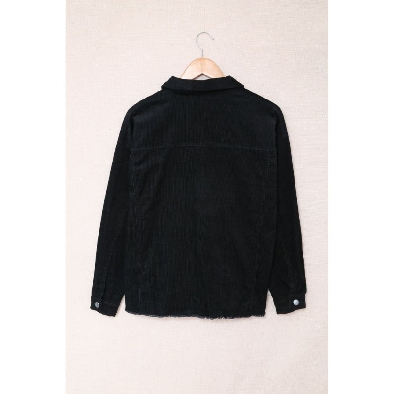 Black Corduroy Pocket Buttoned Jacket