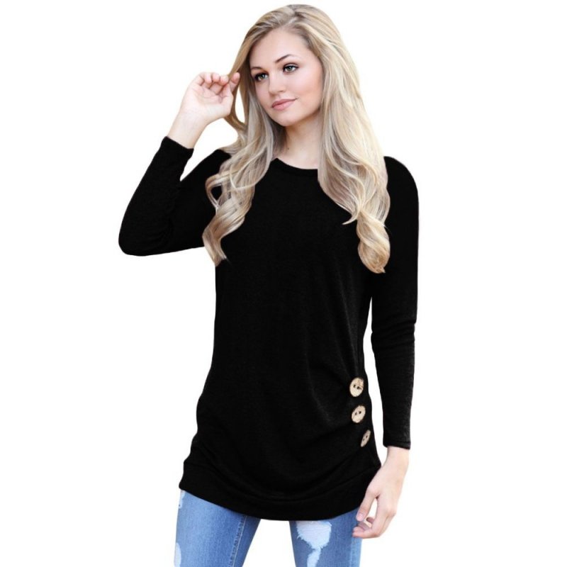 Black Buttoned Side Long Sleeve Spring Autumn Womens Top - from category Long Sleeve Tops