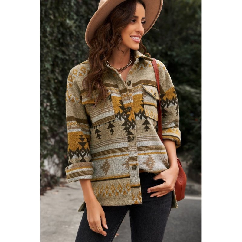 Retro Tribal Aztec Print Buttons Oversized Jacket - from category Jackets & Coats