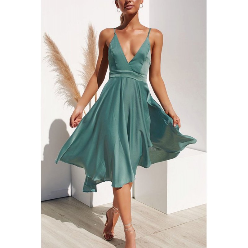 Green Sleeveless Open Back Tie Knot Ruffed Midi Dress - from category Midi Dresses