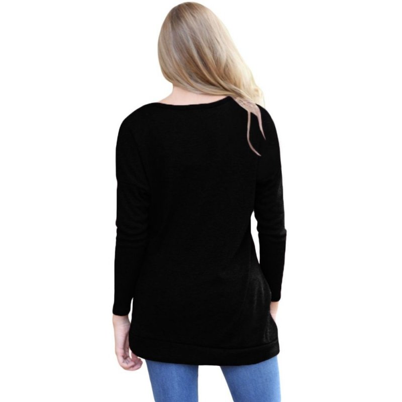 Black Buttoned Side Long Sleeve Spring Autumn Womens Top - from category Long Sleeve Tops