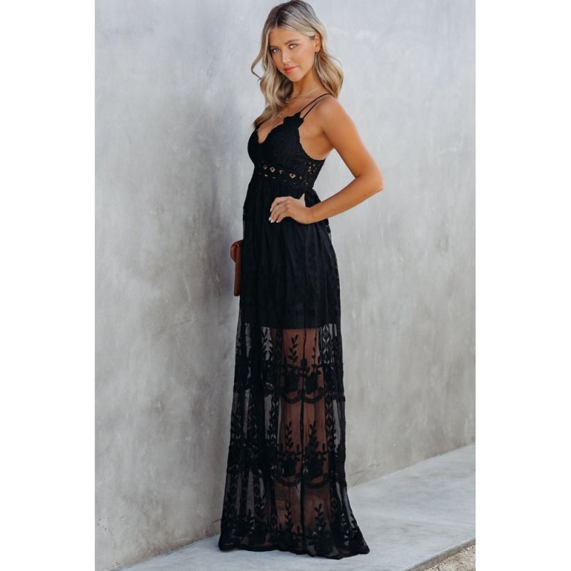 Black Lace Crisscross Backless Maxi Dress - from category Maxi Dresses