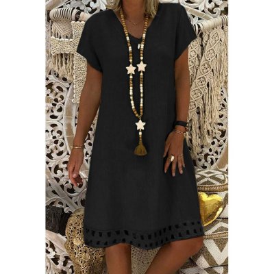 Black V Neck Short Sleeve Hollow-out Hem Midi Dress - from category Midi Dresses