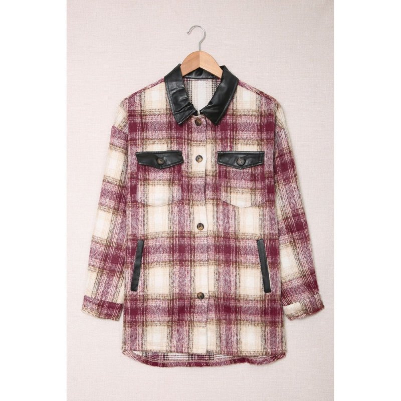 Plaid Print Long Sleeve Button-up Jacket with Pocket - from category Jackets & Coats