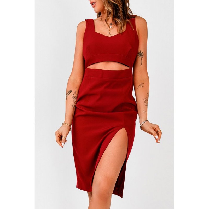 Red Cut out Waist Side Slit Sleeveless Midi Dress - from category Midi Dresses