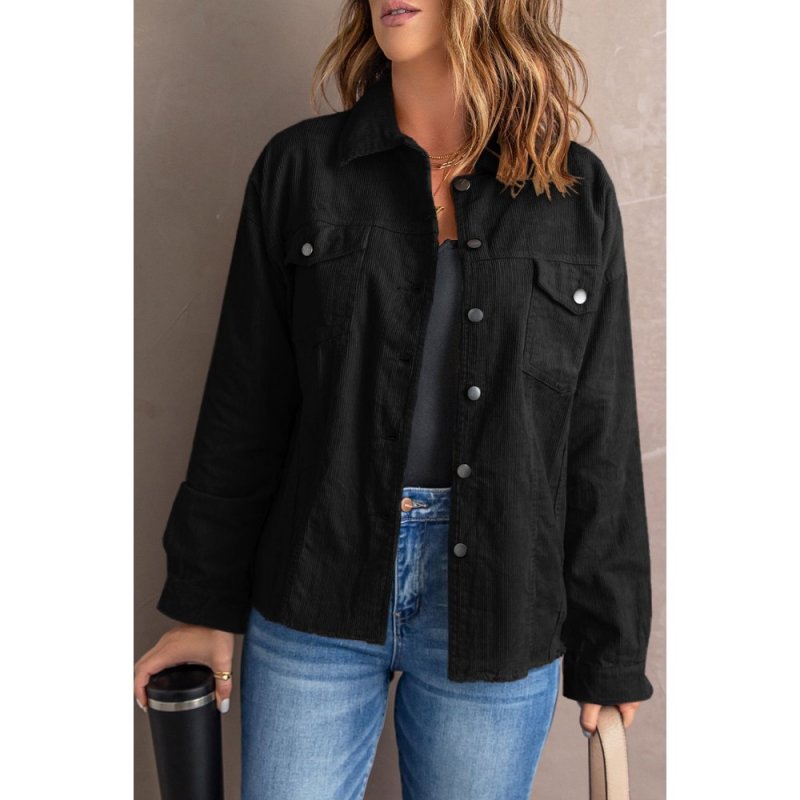 Black Corduroy Pocket Buttoned Jacket