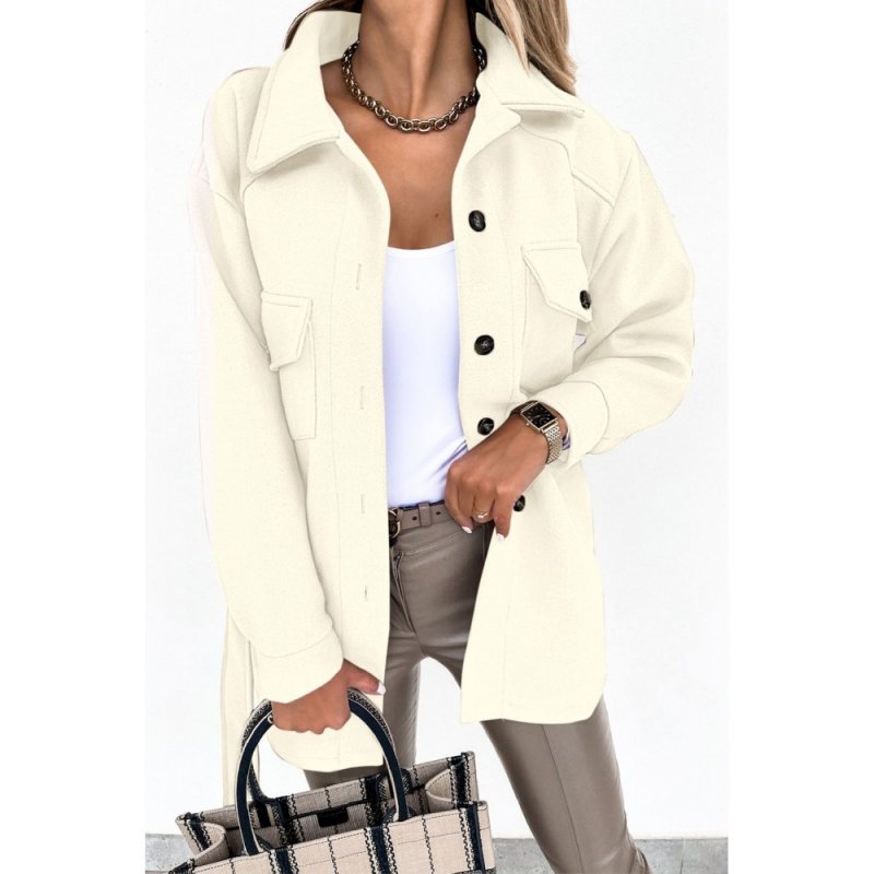 Beige Lapel Button-Down Coat with Chest Pockets - from category Jackets & Coats